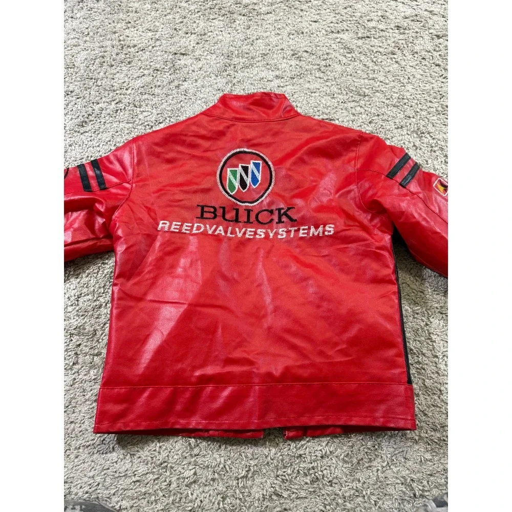 Buick Racing Jacket‎ Kids Red Black Moto Biker Faux Leather Patch Vintage S/M